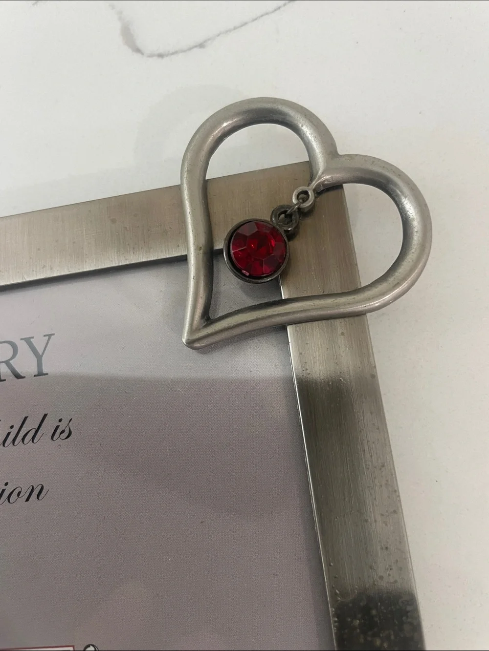 Heart & Home Silver Picture Frame with Red Accent Gem